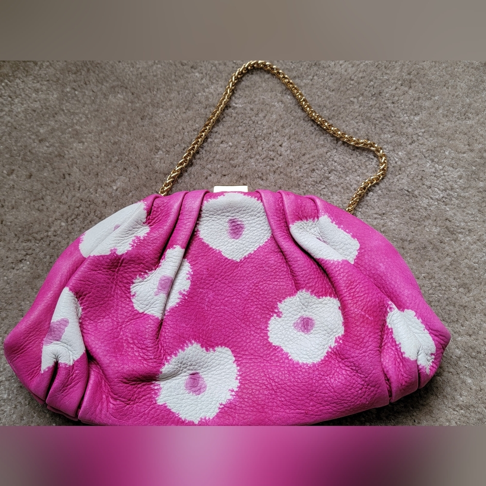 Anthropologie pink clutch bag with gold strap